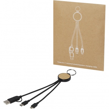 Logo trade promotional merchandise image of: Tecta 6-in-1 recycled plastic/bamboo charging cable with keyring
